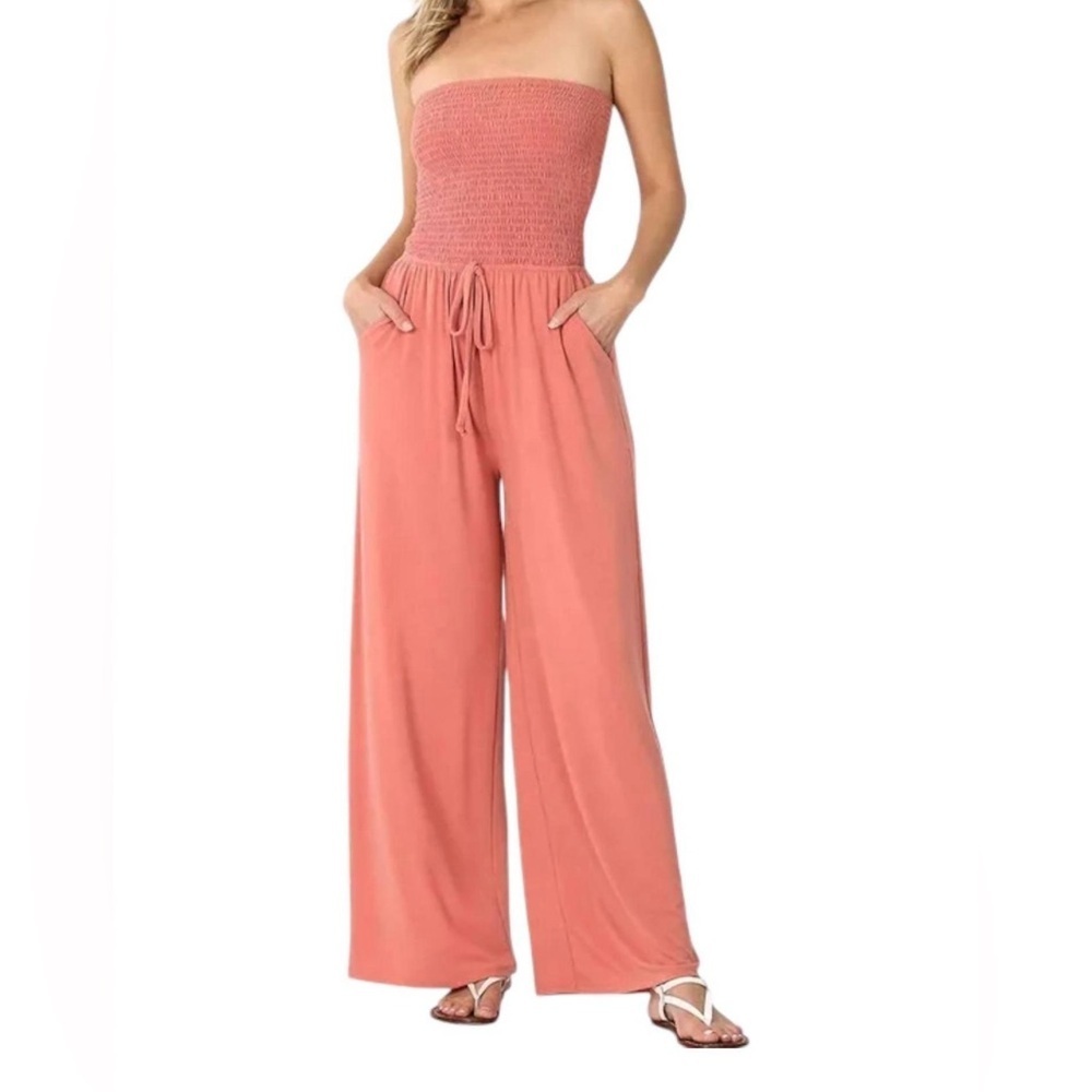 Zenana orange strapless jumpsuit